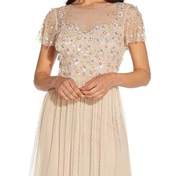 NEW Adrianna Papell Womens 3D Beaded Point D'esprit Gown sz 6 cream - Picture 3 of 3